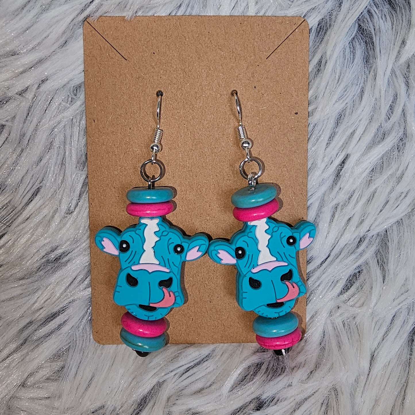 Teal cows earrings