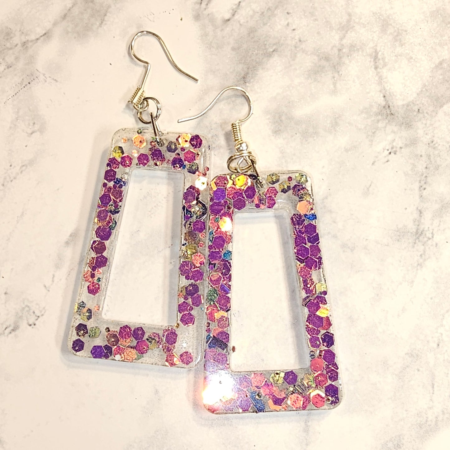 Purple/gold rectangle earrings