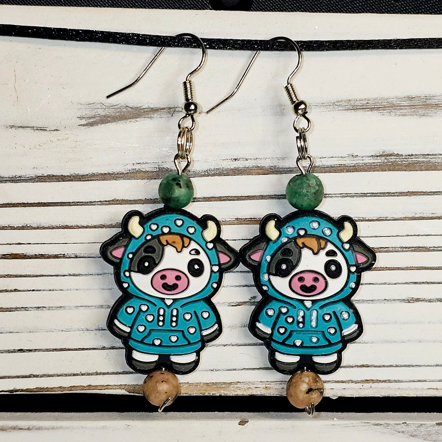 Cow - Blue Coat Earrings #10