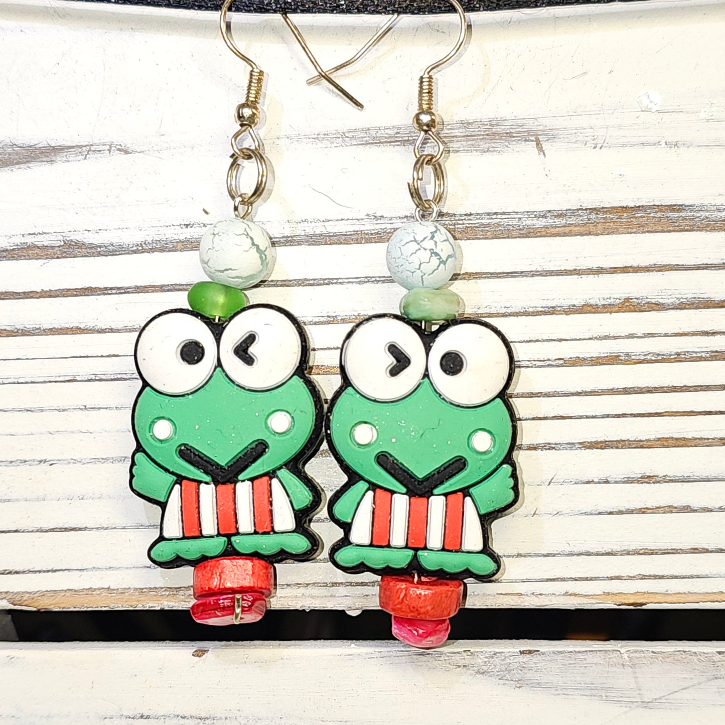 Frog in red/white dress earrings $64