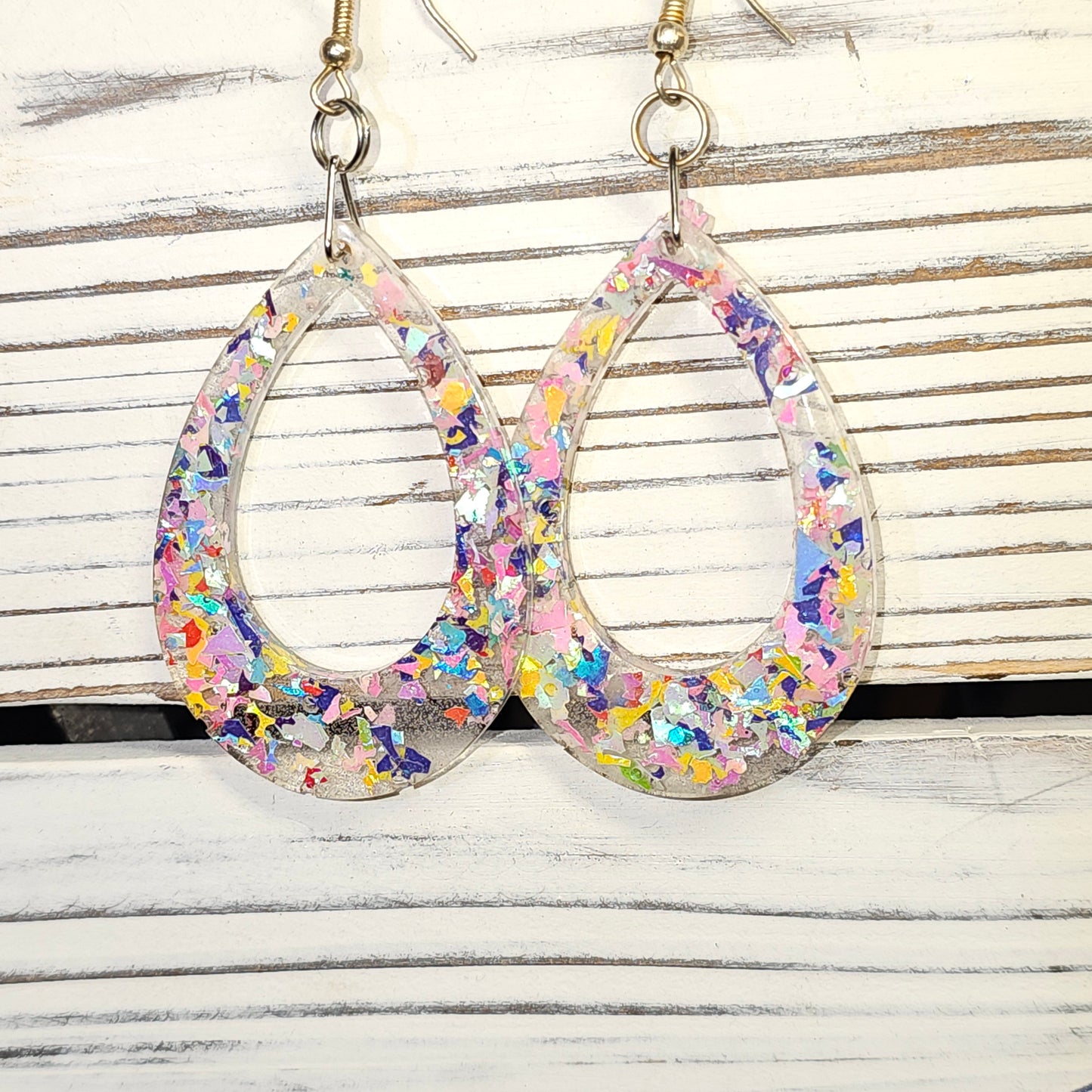 Rainbow glitter oval earrings #26