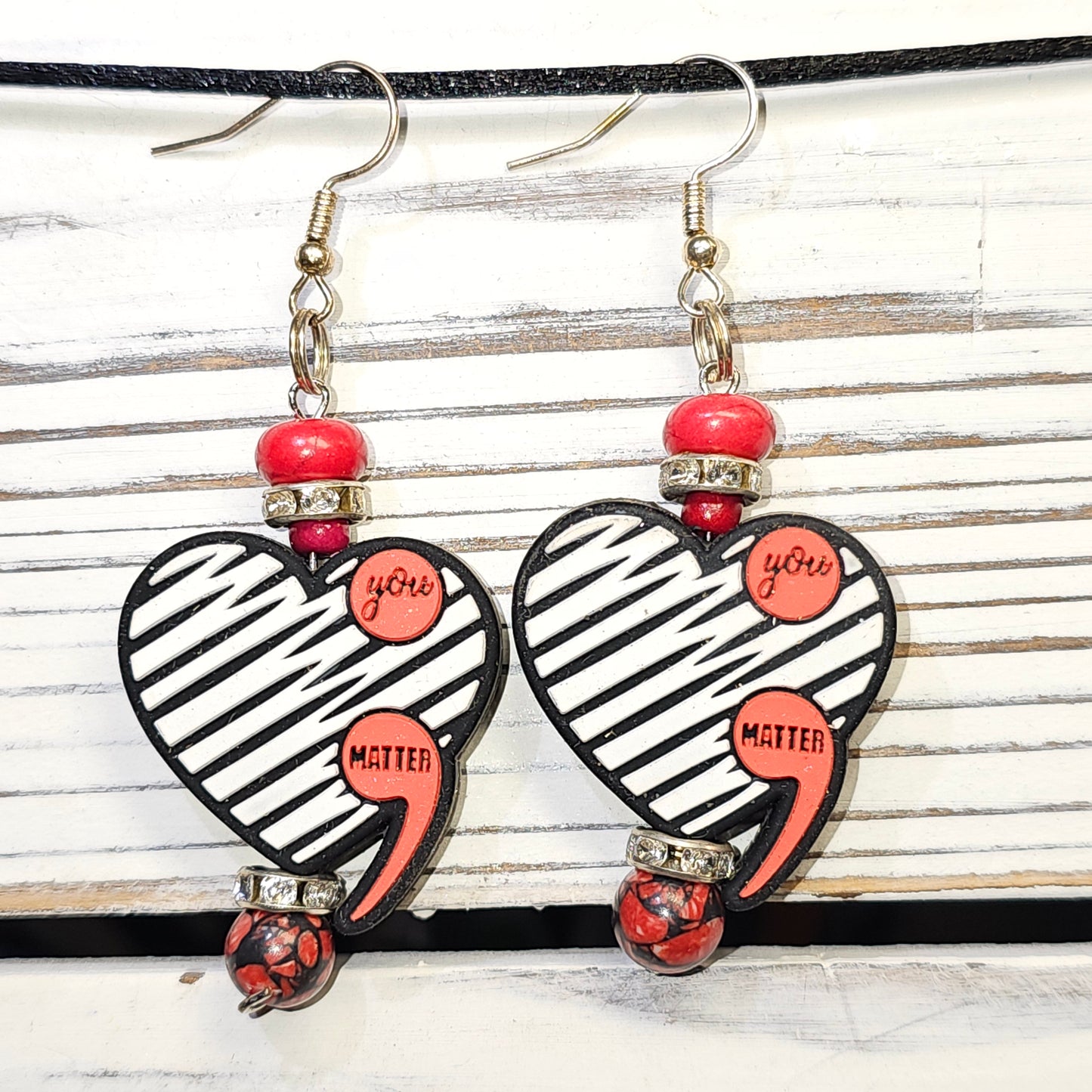You Matter white/black heart earrings #32