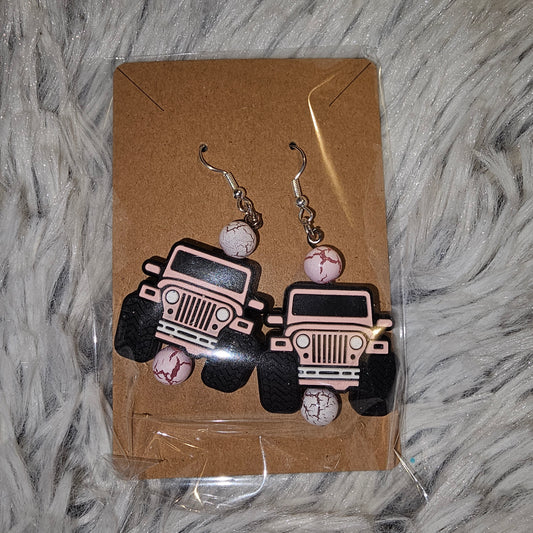 Pink Jeep Earrings