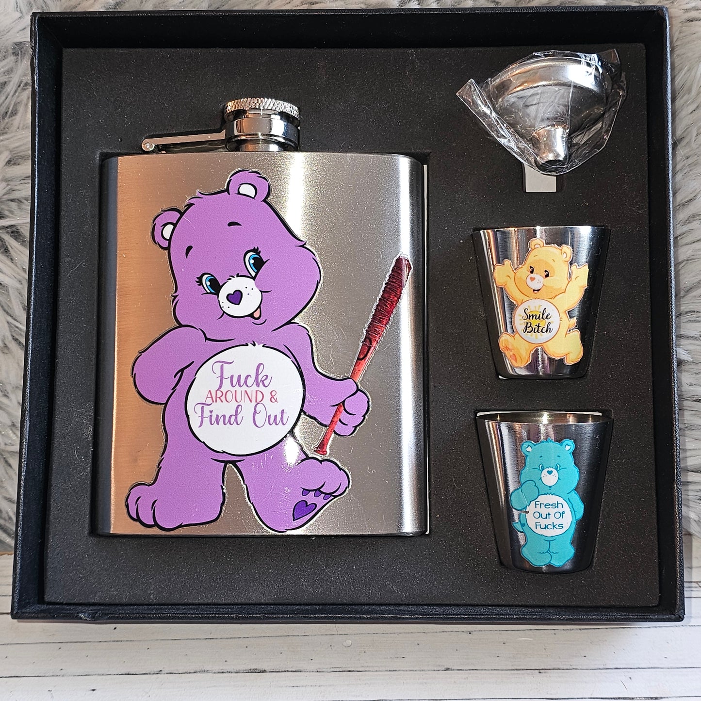 Swear bear Flask set (silver)