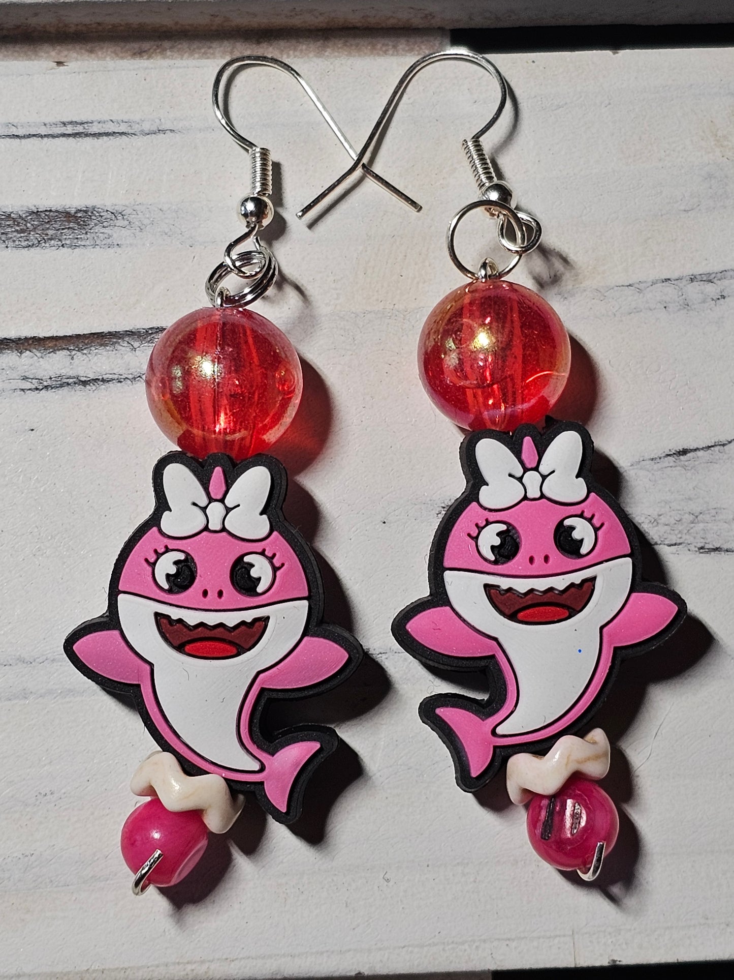 Pink baby shark earrings