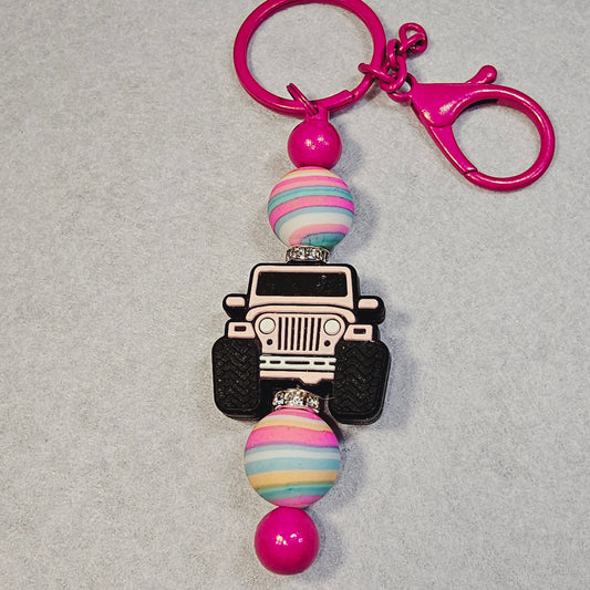 Pink jeep keychain