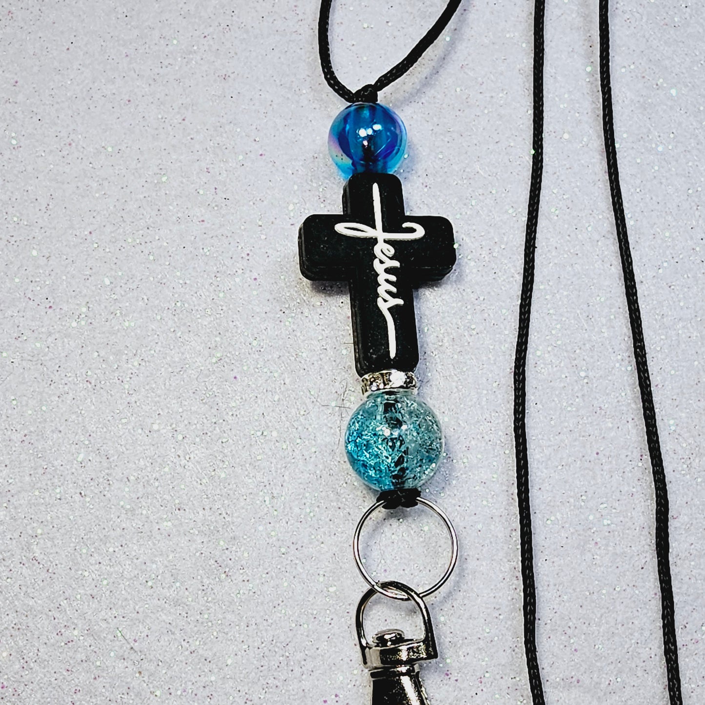 Jesus black cross lanyard