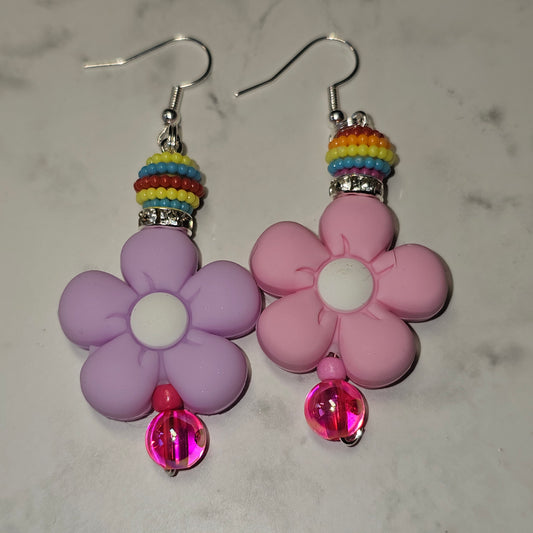 pink/purple flower earrings