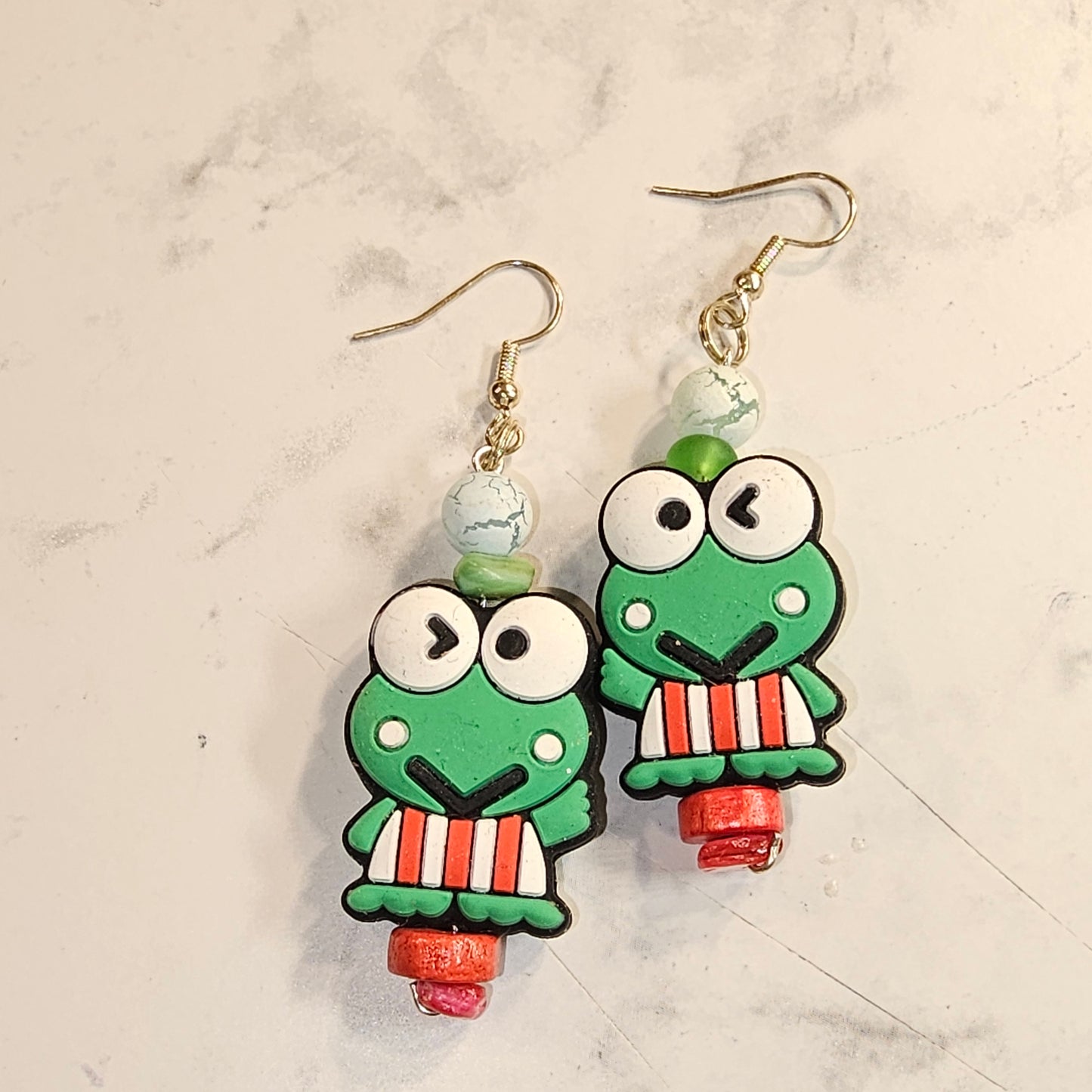 Frog in red/white dress earrings