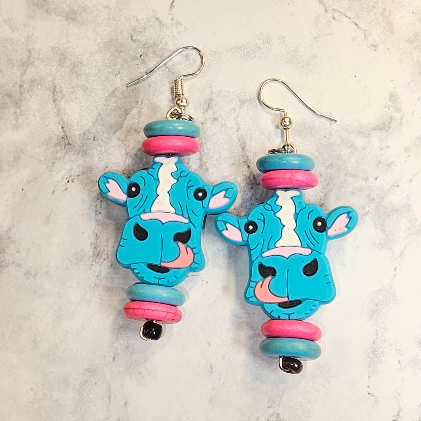 Blue cow earrings