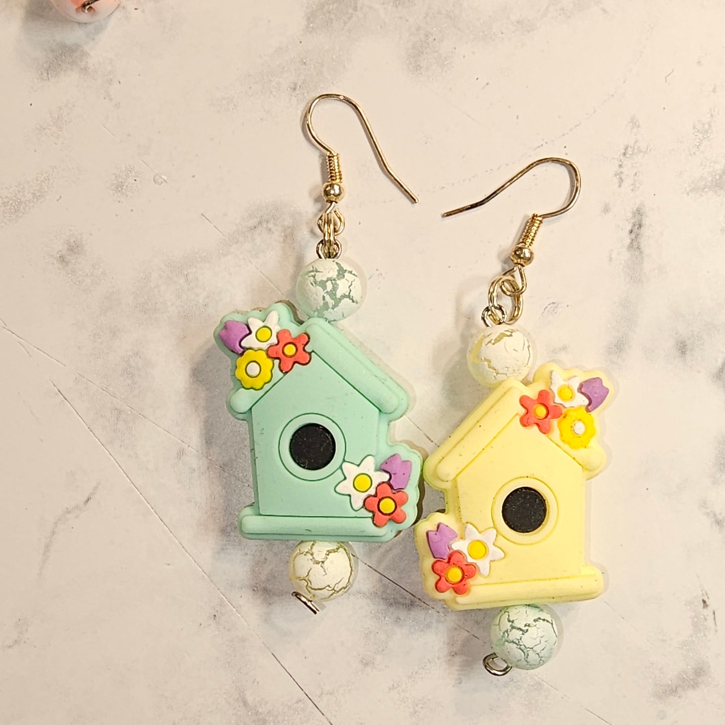 Bird house (yellow/green) earrings