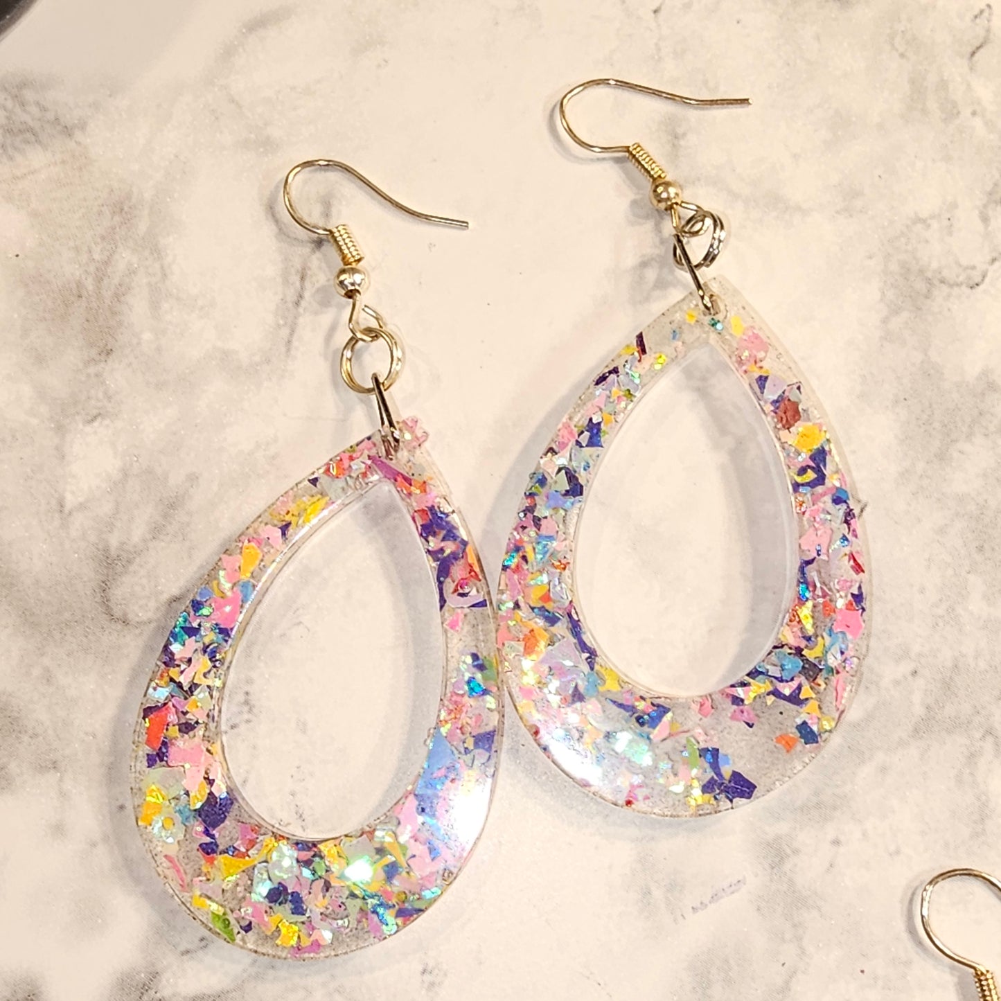 Rainbow glitter oval earrings