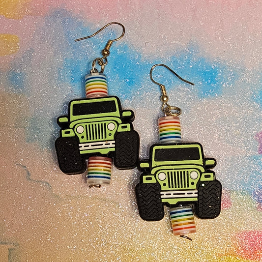 Green jeep earrings