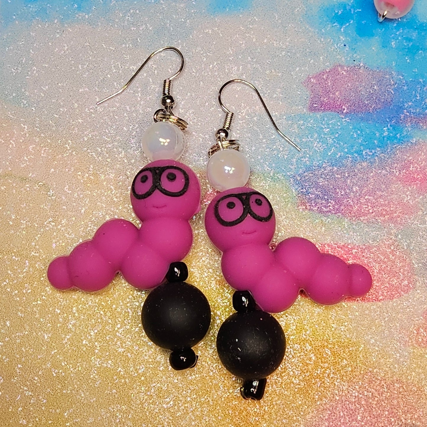 Purple Book Worm Earrings