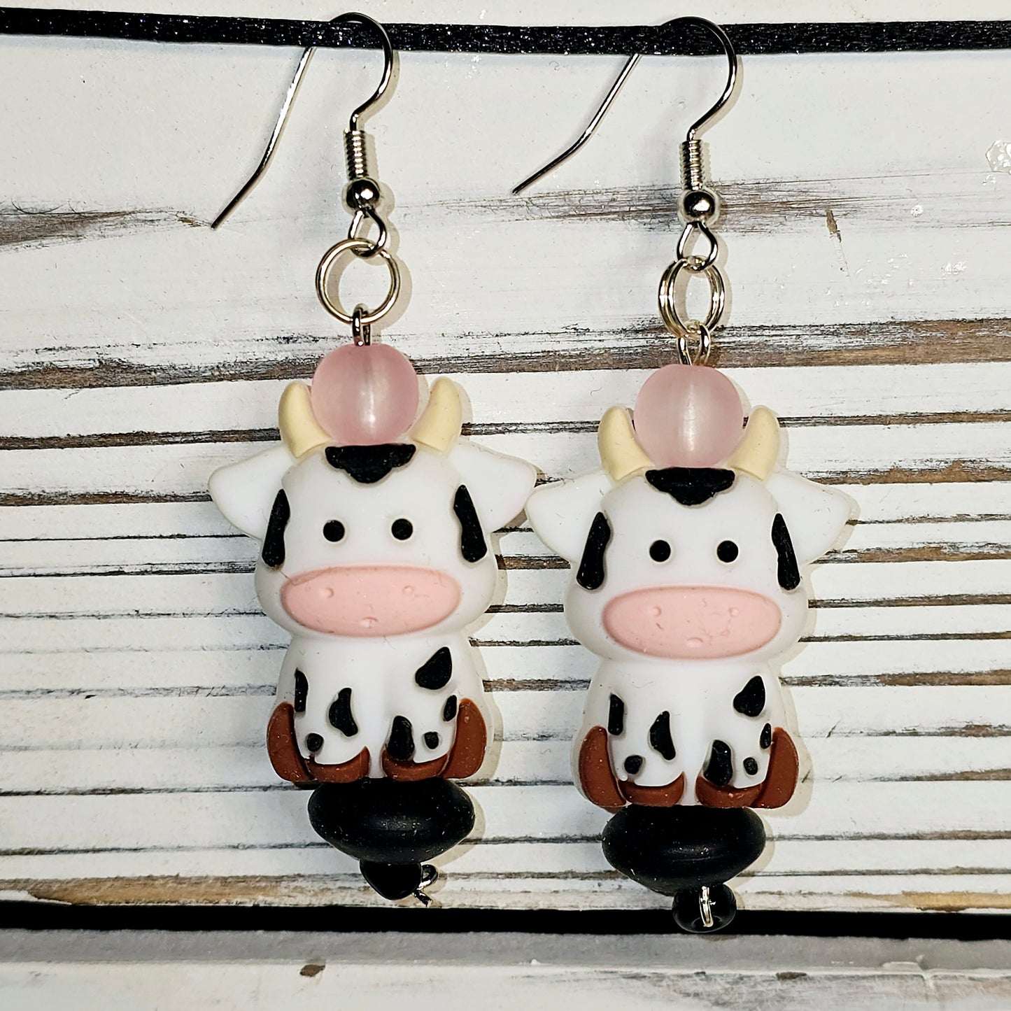 Cow - Pink Coat Earrings