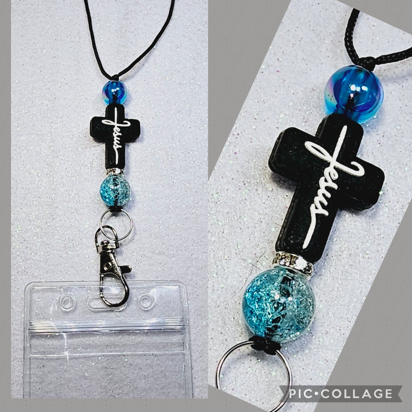 Jesus black cross lanyard