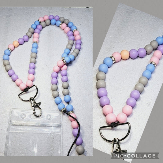 Pink, purple, blue, gray  full beaded lanyard (Copy)