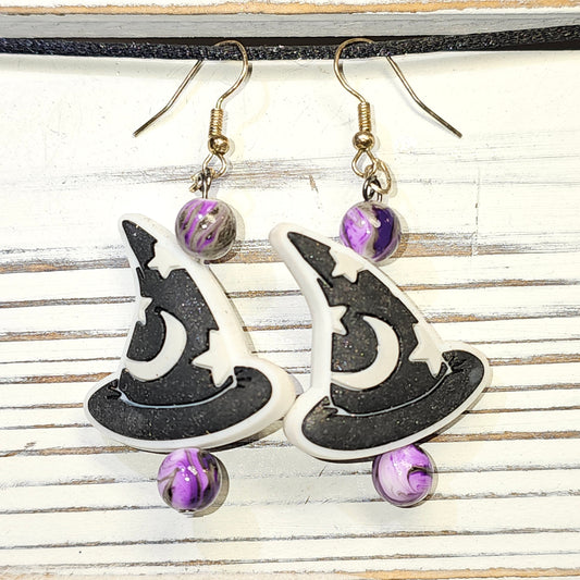 Witch hat black/purple earrings #46