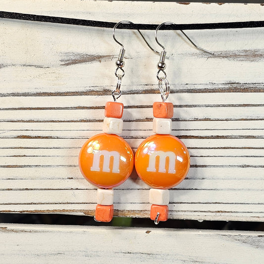 Orange Round M&M Earrings #131