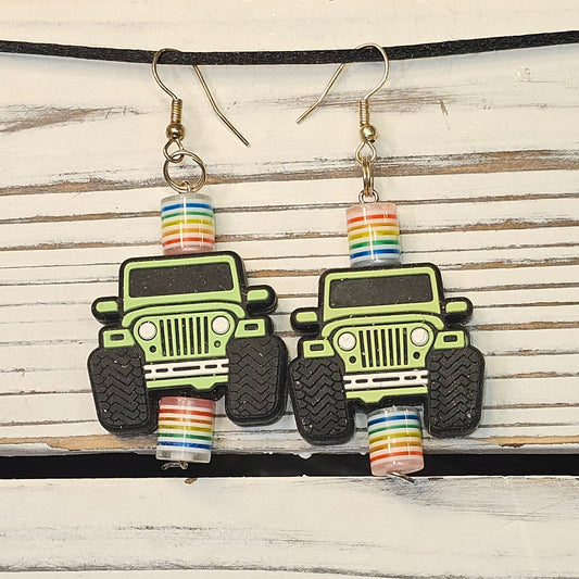Green Jeep Earrings #74