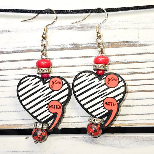 You Matter white/black heart earrings #32