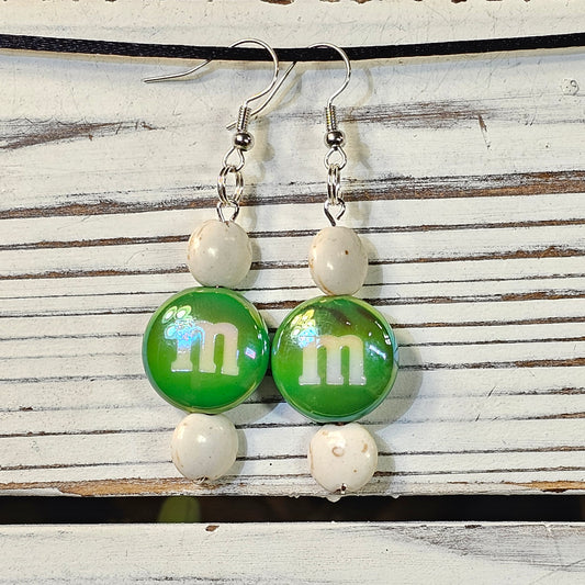 Green Round M&M Earrings #132