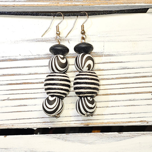 Black and white stripes earrings #69