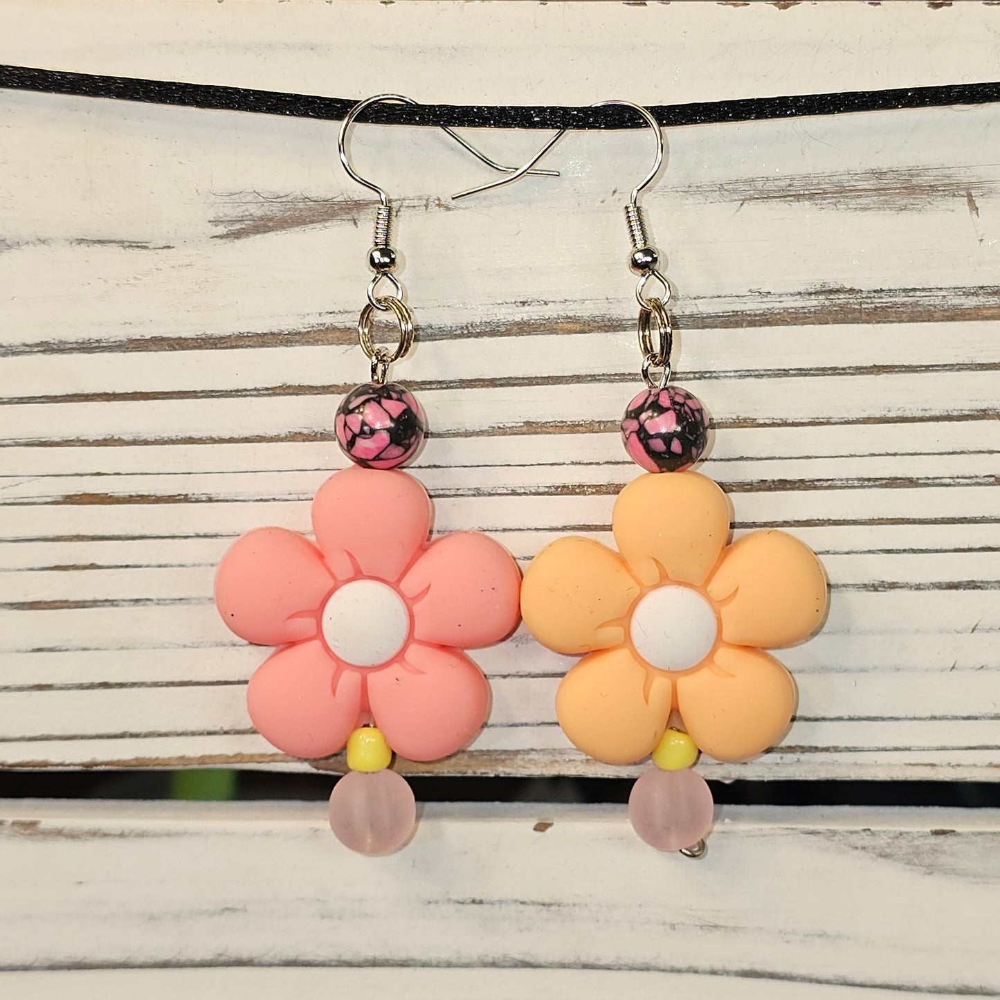 Peach/Orange Flower Earrings #91