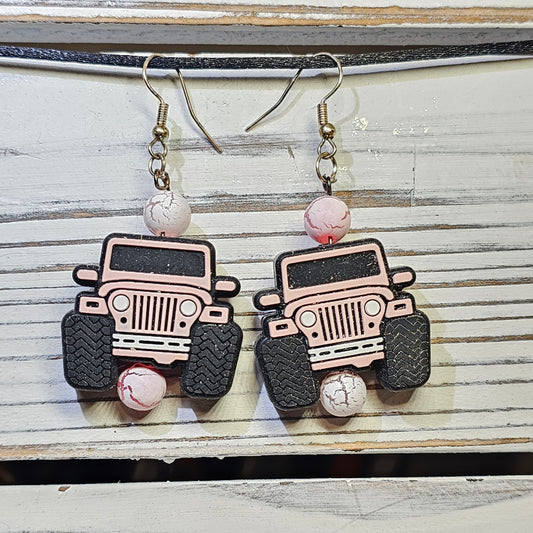 Pink Jeep Earrings #60