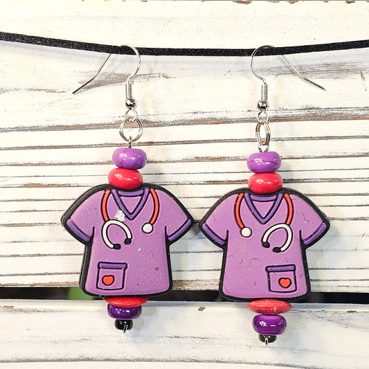 Purple Nurse Shirt Earrings #114