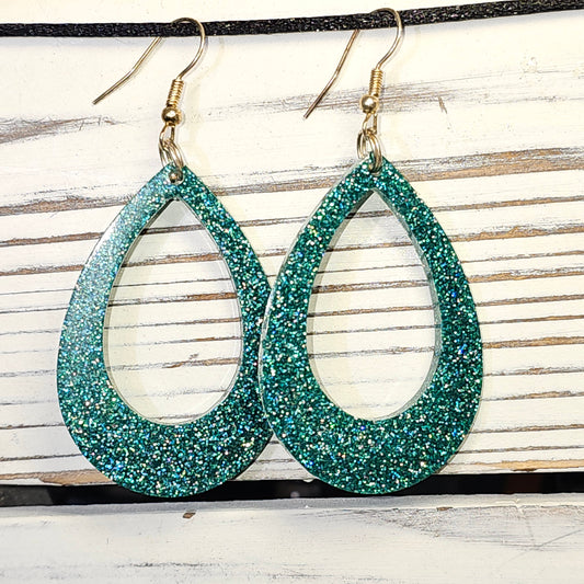 Teal holographic oval earrings #25