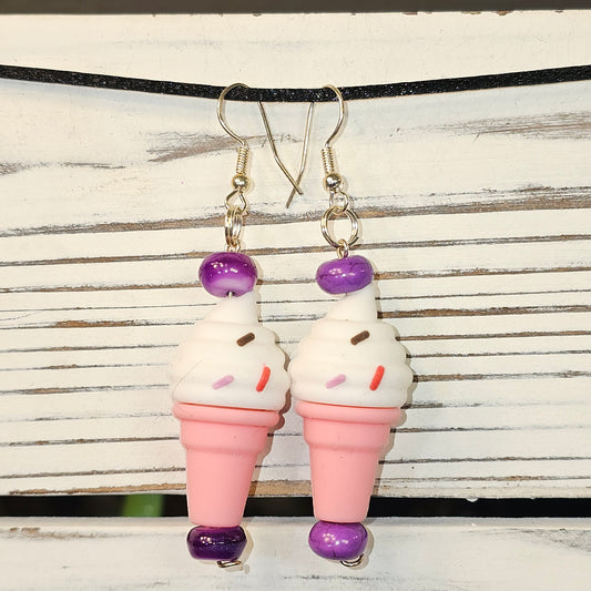 Pink Ice Cream Cone Earrings #2003